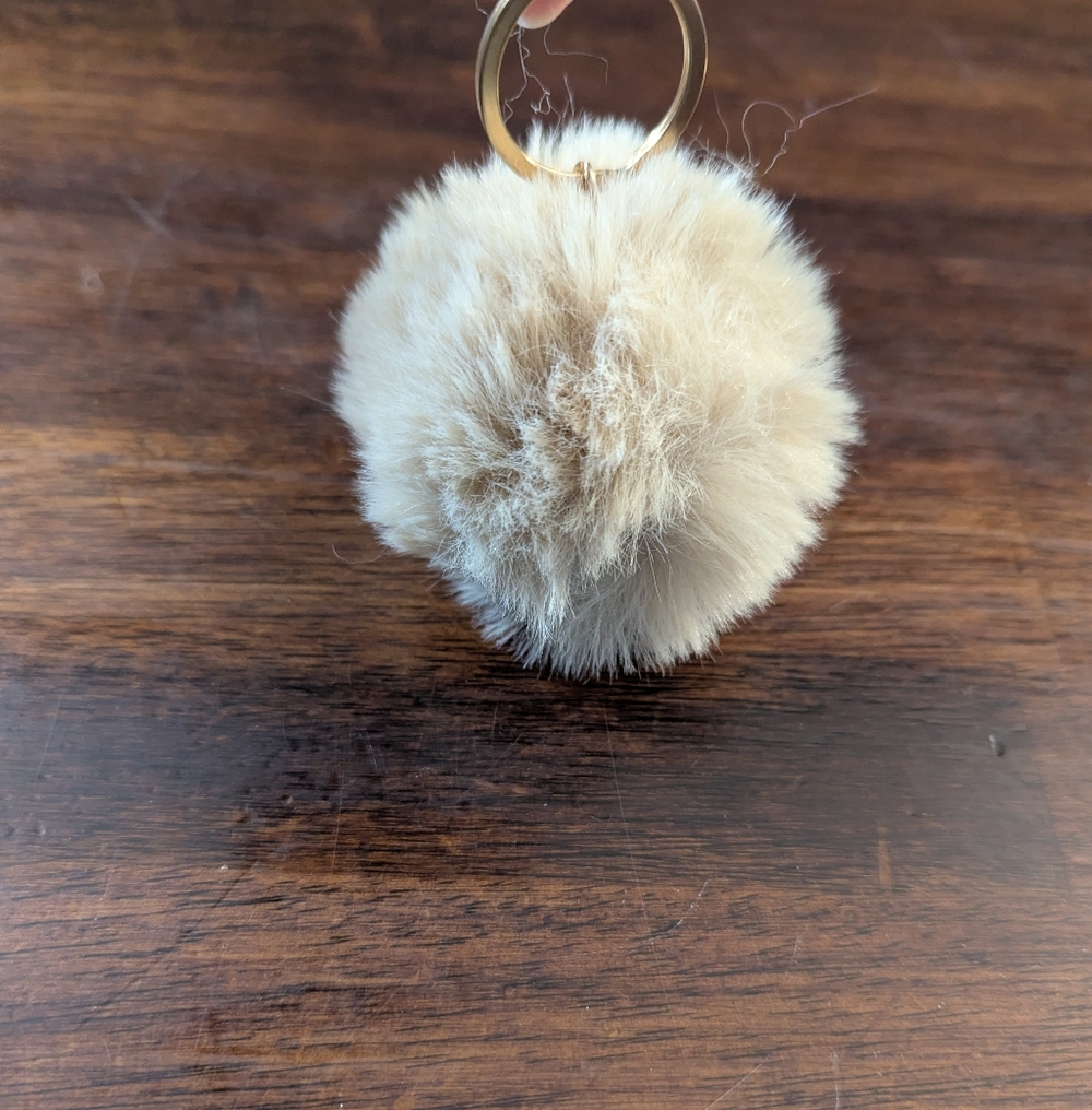 Fluffy Tan Pom Pom Keychain